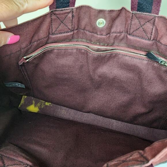 Hermes MM Fourre Canvas Tote Navy Blue and Burgundy Silver Hardware - Picture 12 of 16